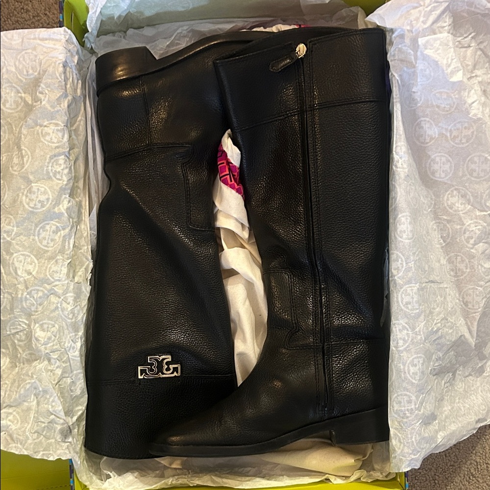 Tory Burch Black Leather Knee-High Boots